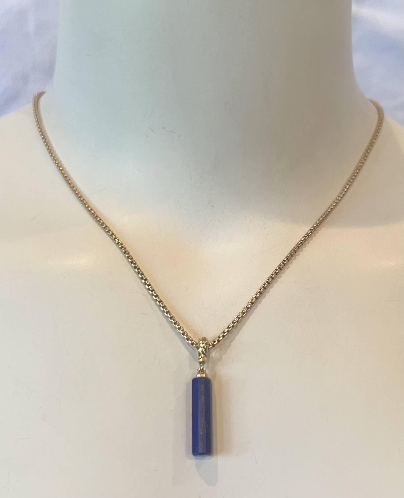 $650 David Yurman 18k Gold Lapis Lazuli Barrel Pendant Enhancer