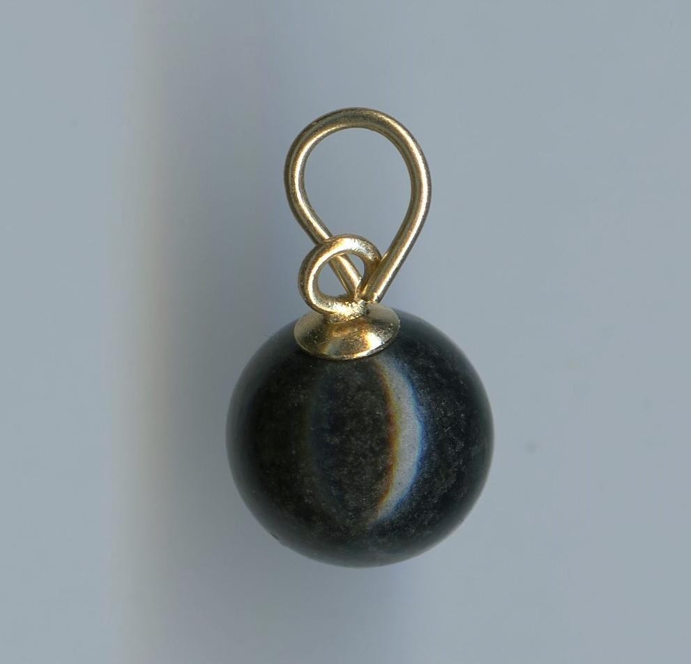 New 14K 1.05 Gram Solid Yellow Gold 8mm Bead Black Jade Gemstone Pendant (GW
