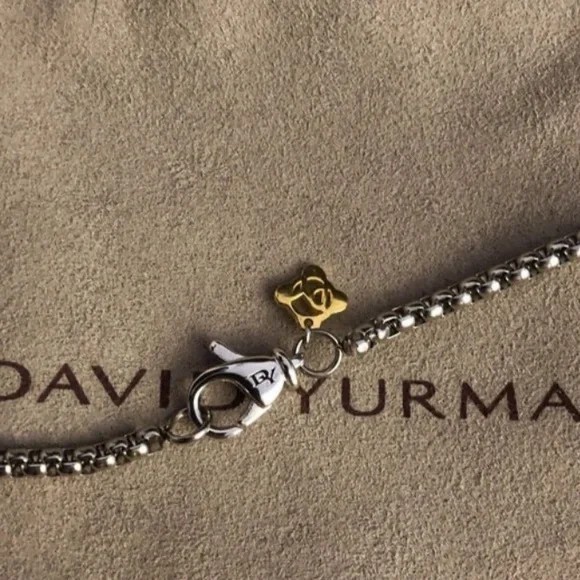 David Yurman Sterling & 18K Gold 925 750 Cross Pendant & 20″ DY 925 Box Necklace