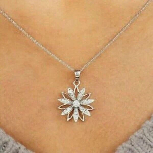 Cluster Engagement Pendant Chain 14K White Gold Over 2Ct lab created Diamond