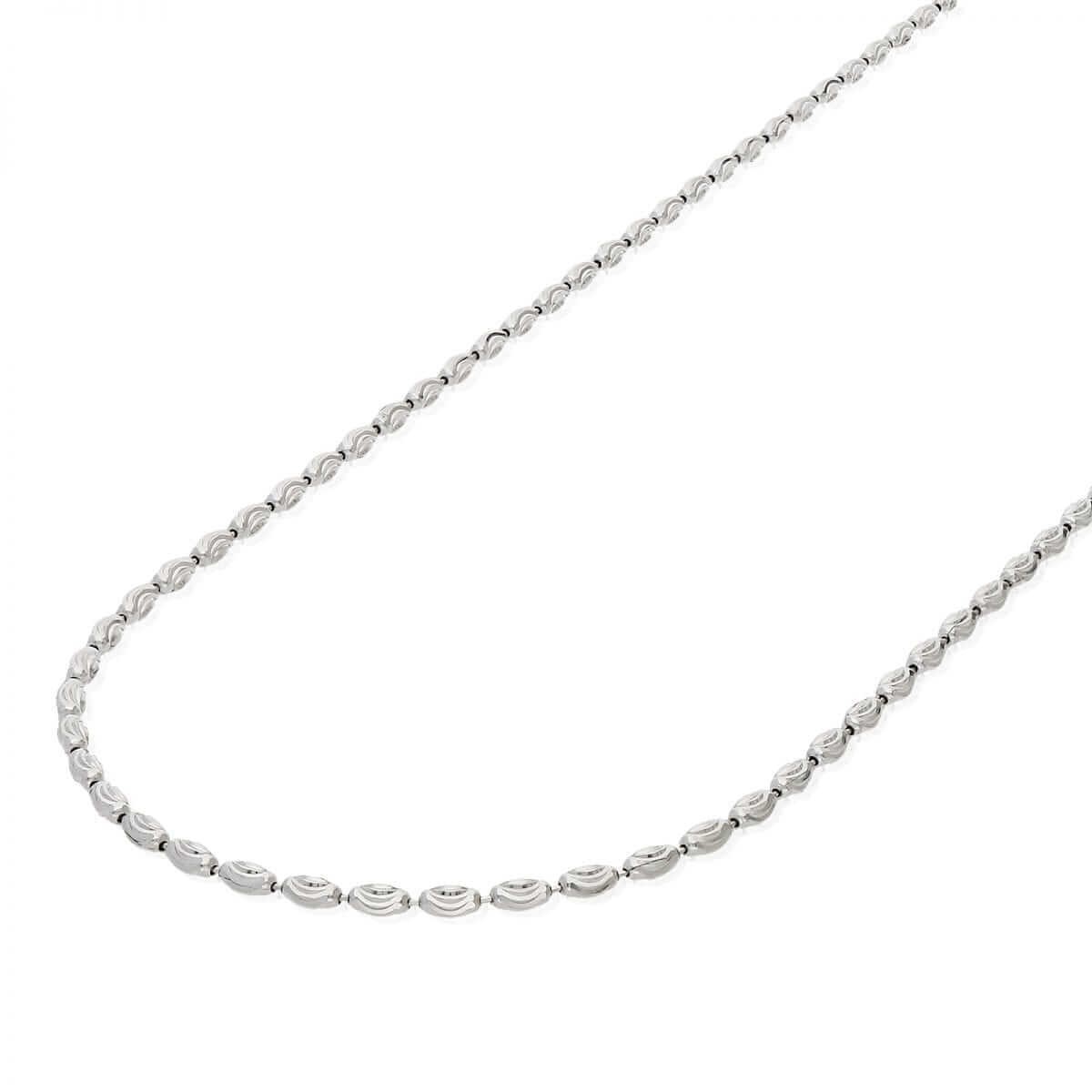 925 Silver 2mm-4mm White Half Moon Cut Oval Barrel Beaded Chain Necklace 18″-26″