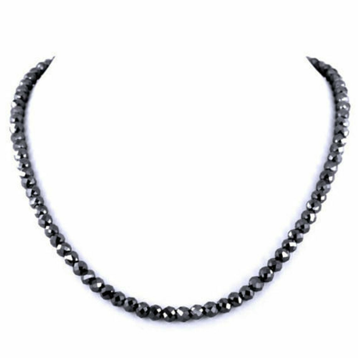 5 mm Black Diamond Beads Necklace 22 Inches Quality AAA Certified !