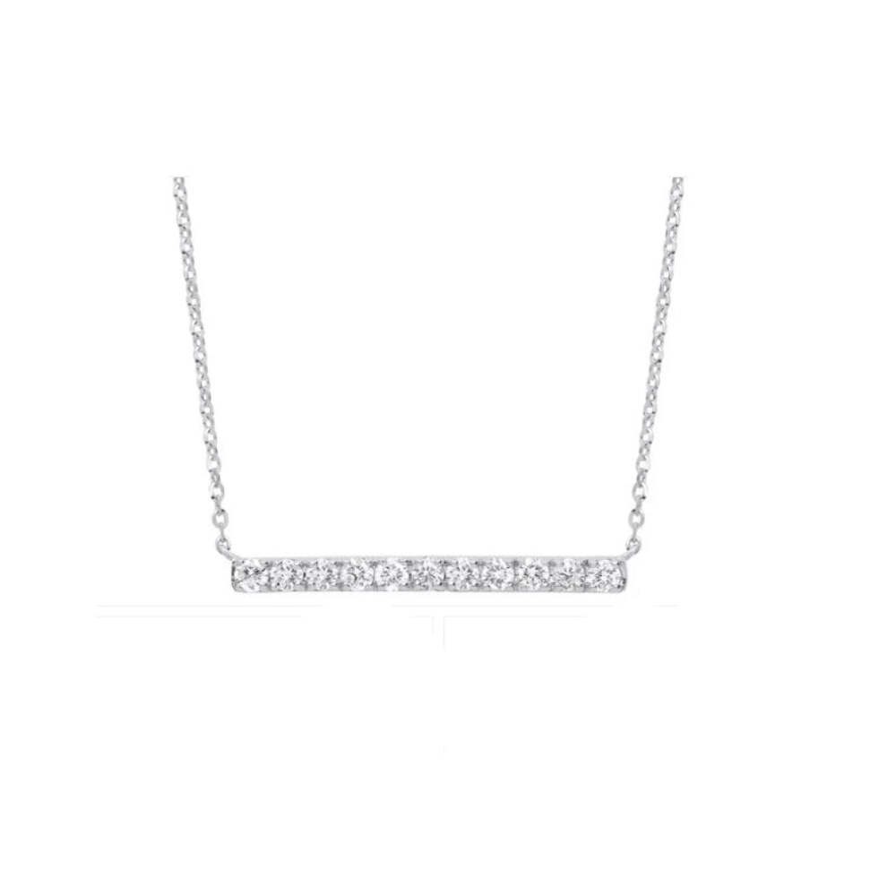 9ct White Gold 0.33ct Diamond Bar Necklace (18in/45cm) Chain Adjustable 16″ 17″