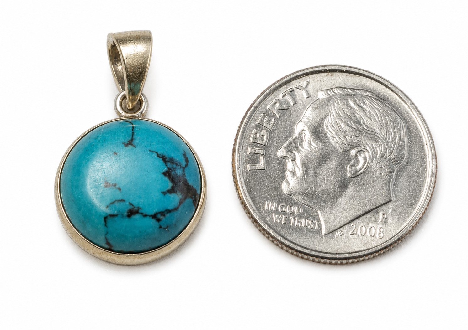 1970’s Vintage 14K Gold Robin’s Egg Turquoise Pendant & 10K Rope Chain Necklace