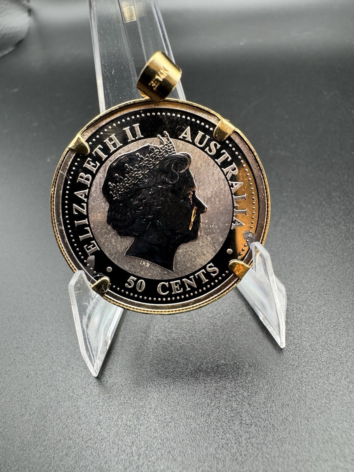 2002 Australia Lunar Horse 1/2 oz .999 Silver 50c 14K Gold Pendant Toned