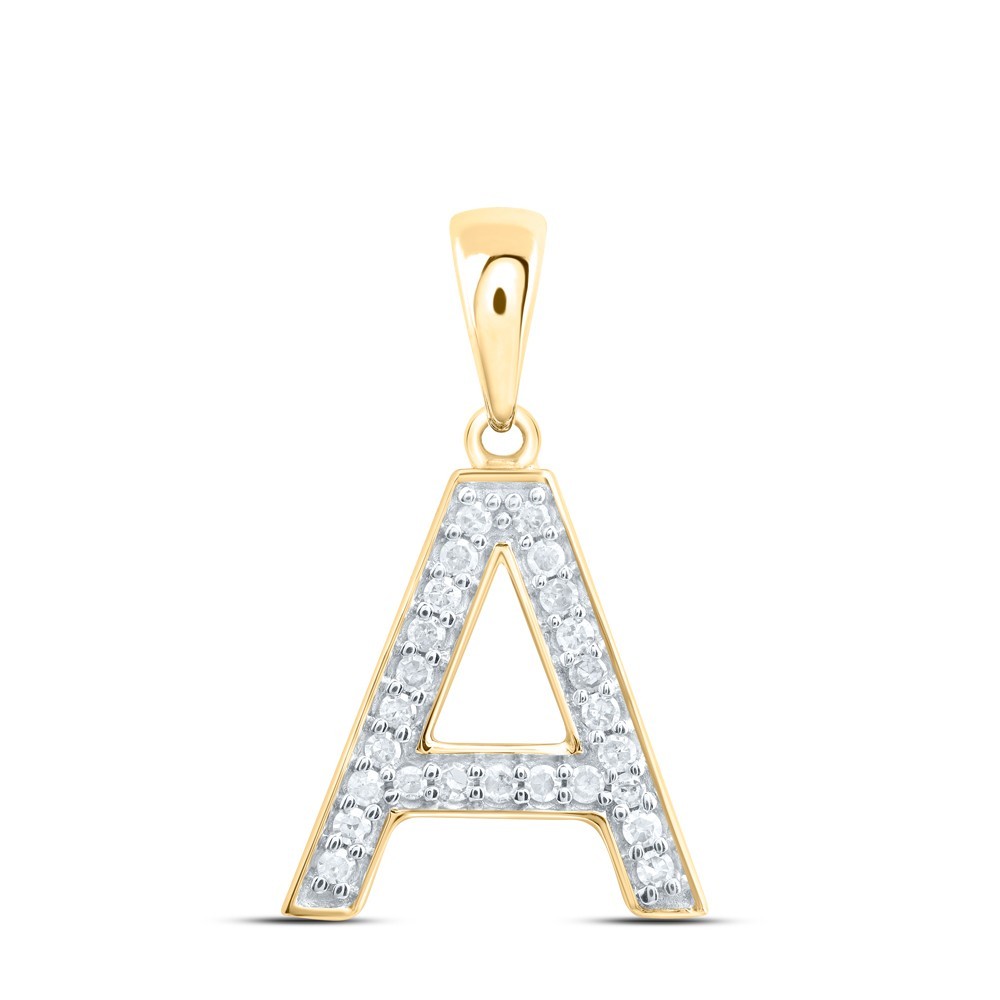 1/10CTW Natural Diamond 10k Yellow Gold Initial “A” Letter Charm 0.72g Pendant