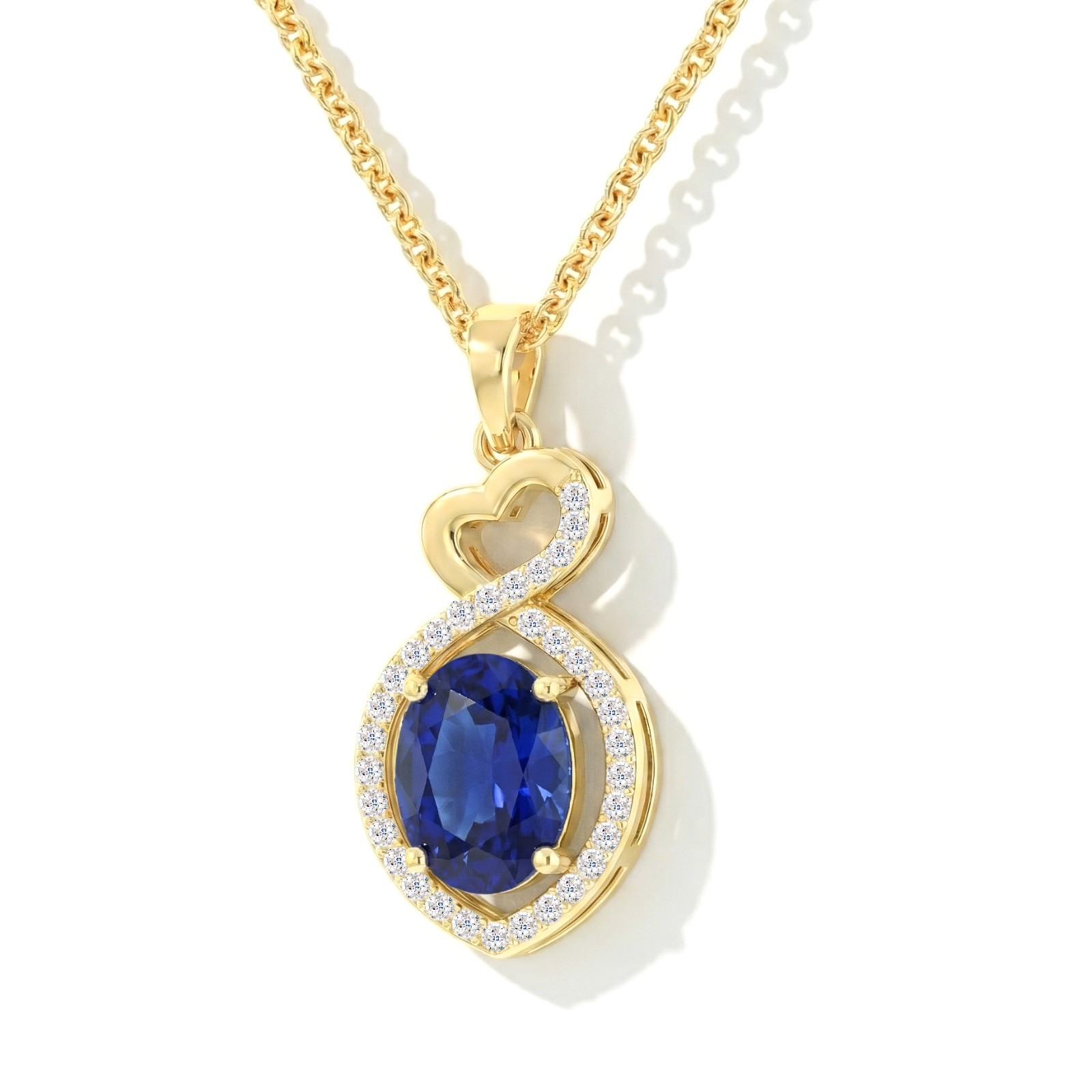 Blue Sapphire Pendant Necklace, Blue Gemstone Diamond Halo Infinity Necklace