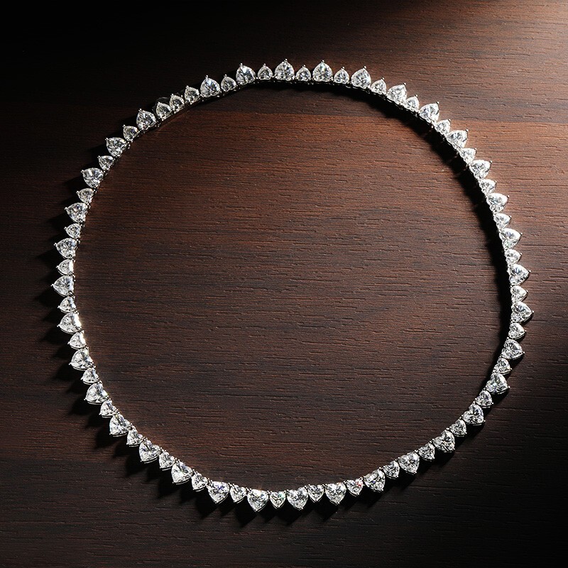 Heart Cut Real Moissanite Women Tennis Necklace Choker 18K White Gold Plated GRA