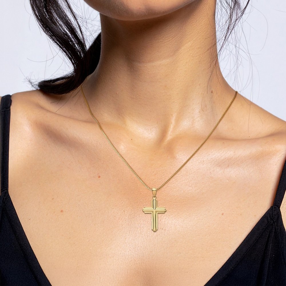 14K Solid Yellow Gold Extra Large Cross Pendant Necklace 38.65mm 1-1/2 inch