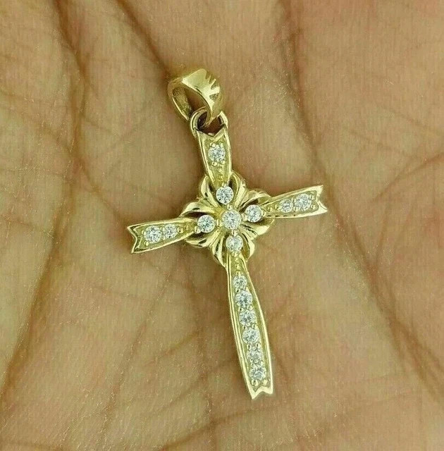 1.50 Ct Lab Created Moissanite Women’s Cross Pendant 14K Yellow Gold Plated