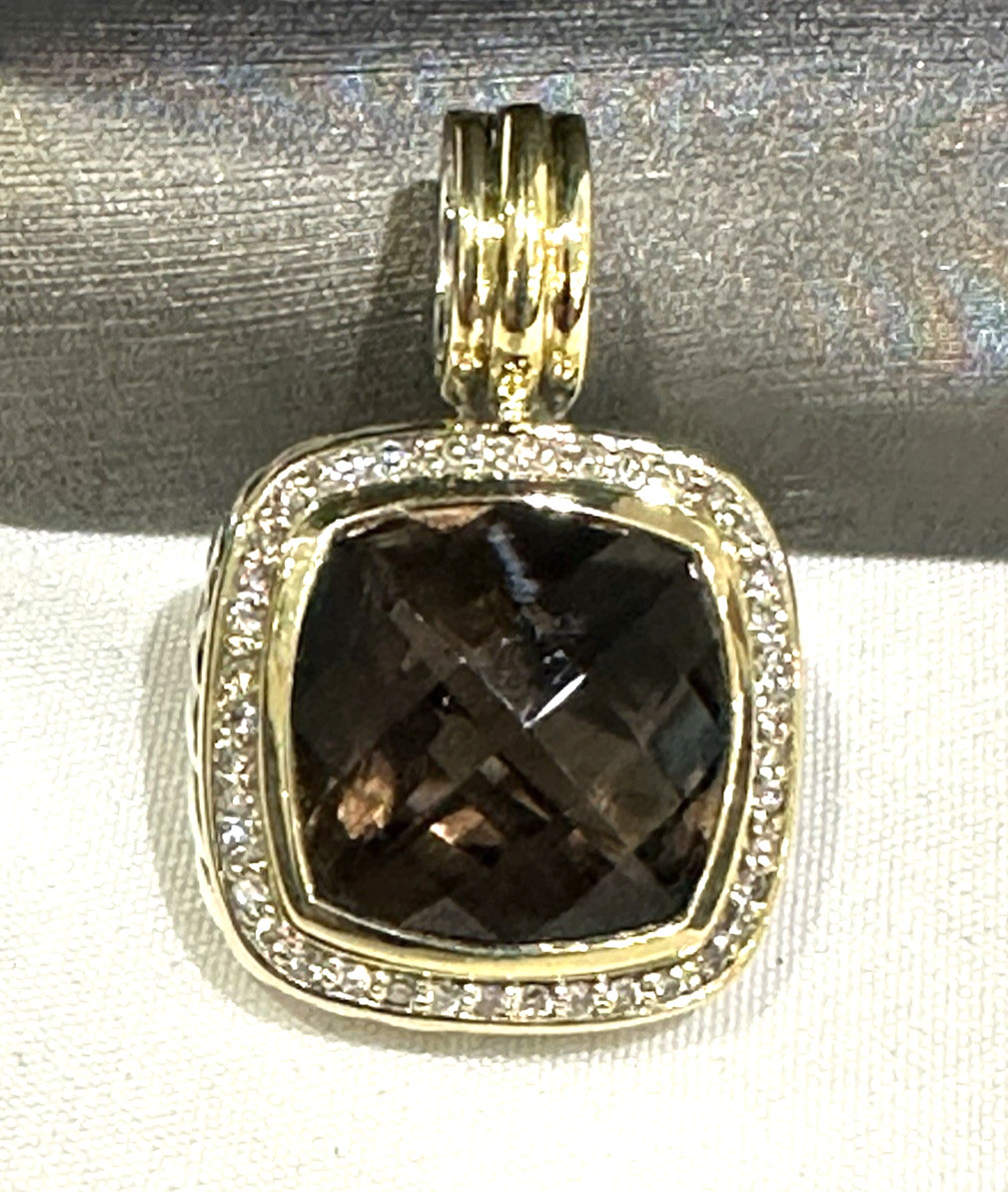 David Yurman 18k Yellow Gold & Sterling Smoky Quartz Diamond Pendant