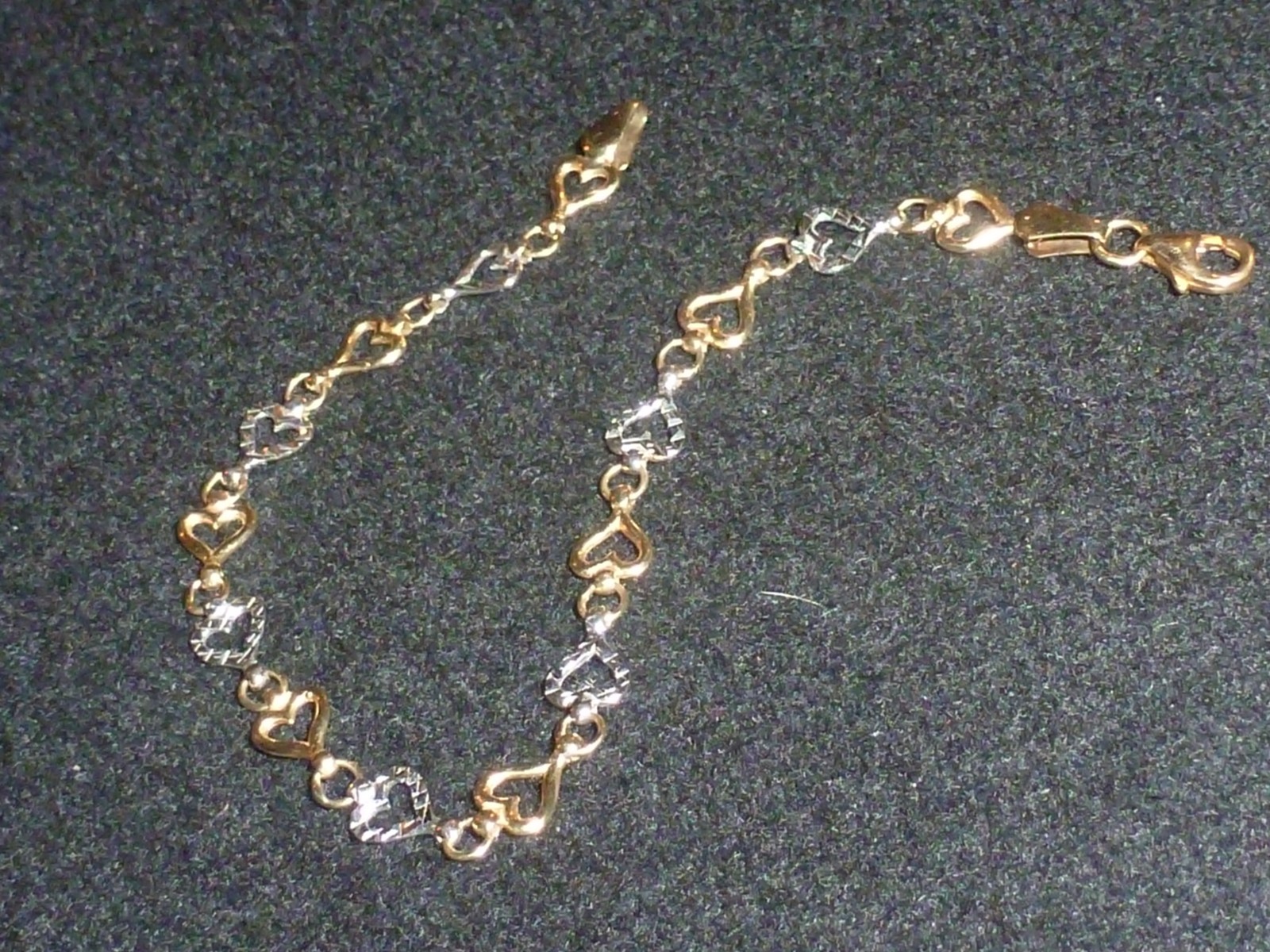 10K SOLID YELLOW & WHITE GOLD DIAMOND-CUT HEARTS TENNIS BRACELET – 7″ – 3.32 G