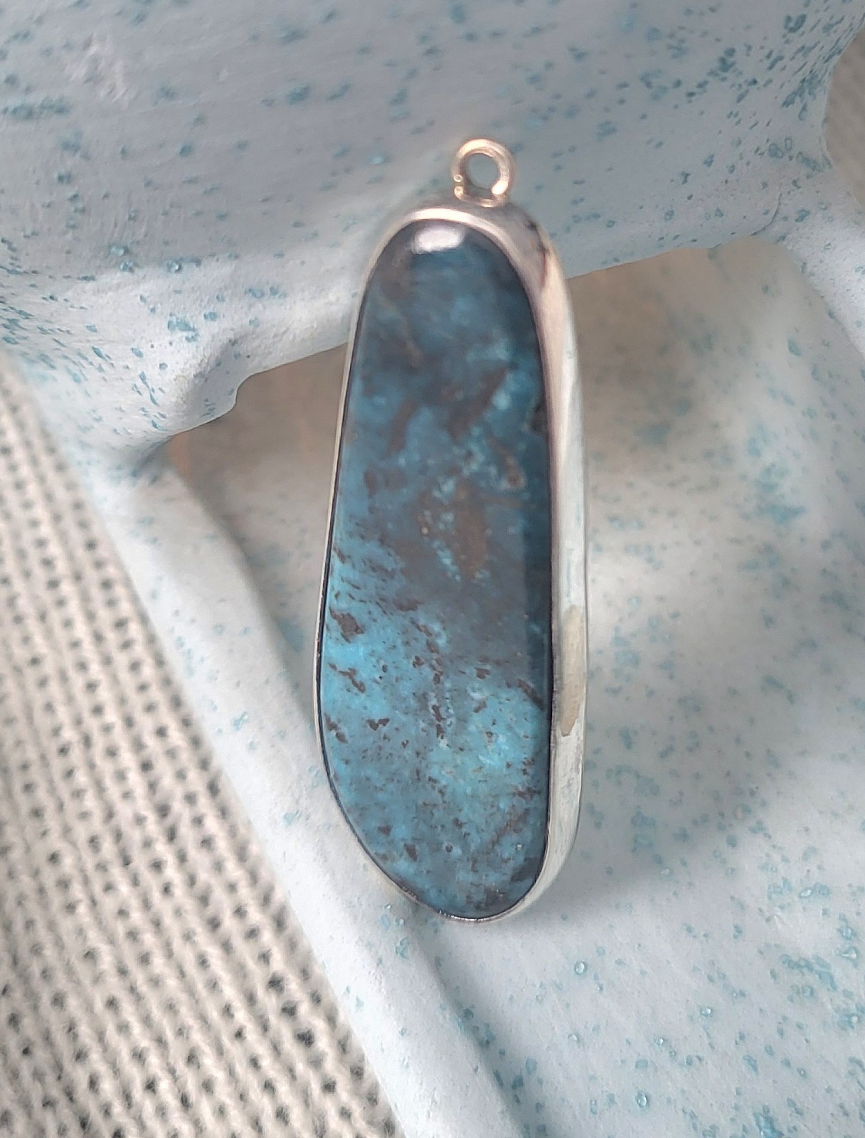 CB Native Sterling Silver Turquoise Asymmetrical Pendant 925 Bezel Setting