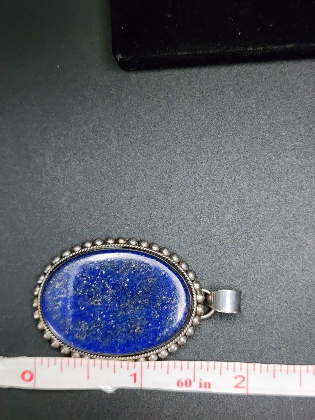Sterling Silver 925 Dark Blue Lapis Lazuli With Gold Pyrite Oval Pendant 24 Gram