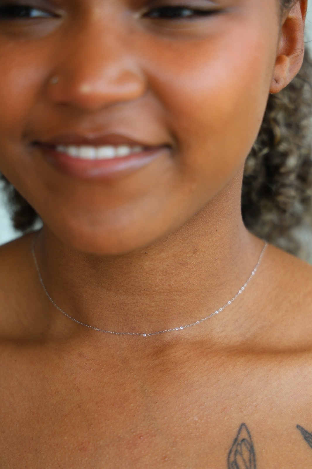 14K Solid White Gold Dainty Cable Chain Necklace 18 Inch, 0.5mm Boston Link