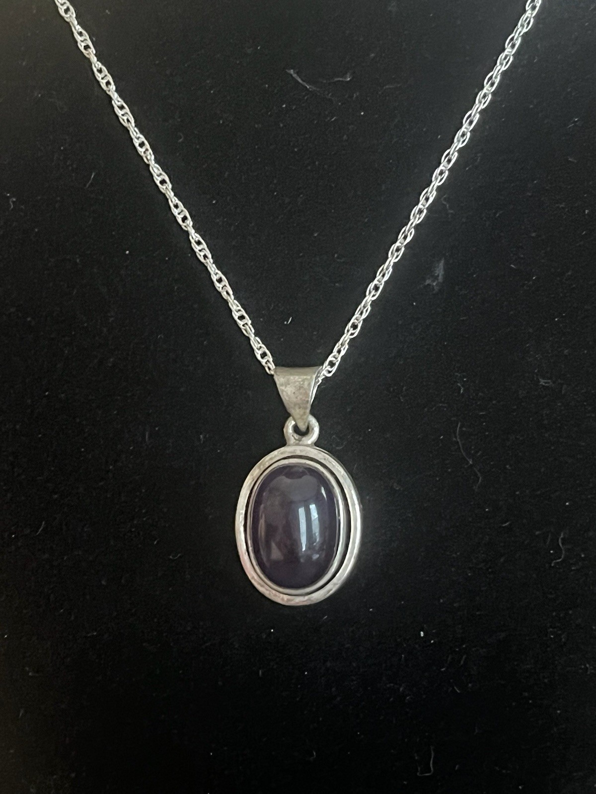 Signed Sterling Silver 925 Rope Chain Necklace w/ Oval Bezel Charm Pendant