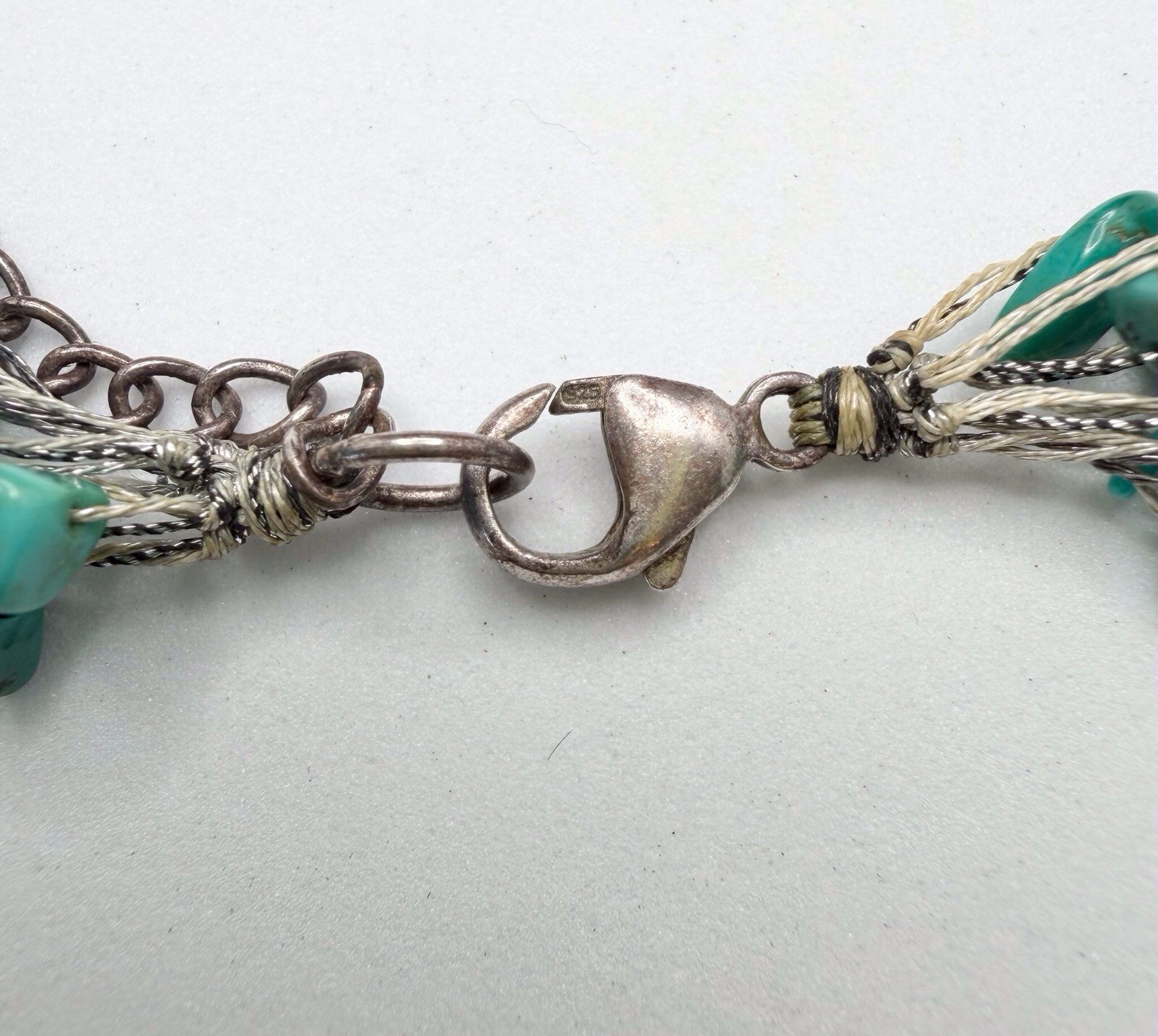 LUCAS LAMETH LUC Turquoise Beaded Multi-strand Necklace 925 Sterling Silver