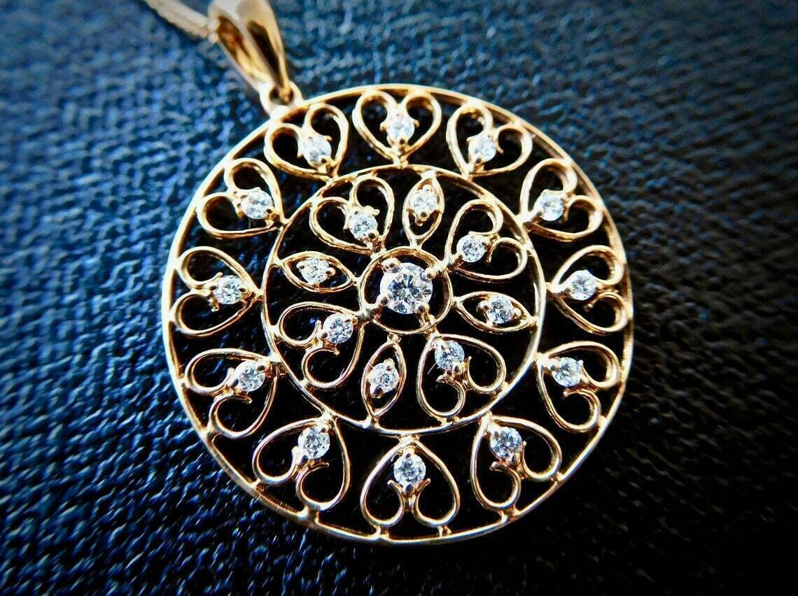 Round Cut Lab Created Diamond Circle Pendant 3Ct 14K Yellow Gold Plated Silver