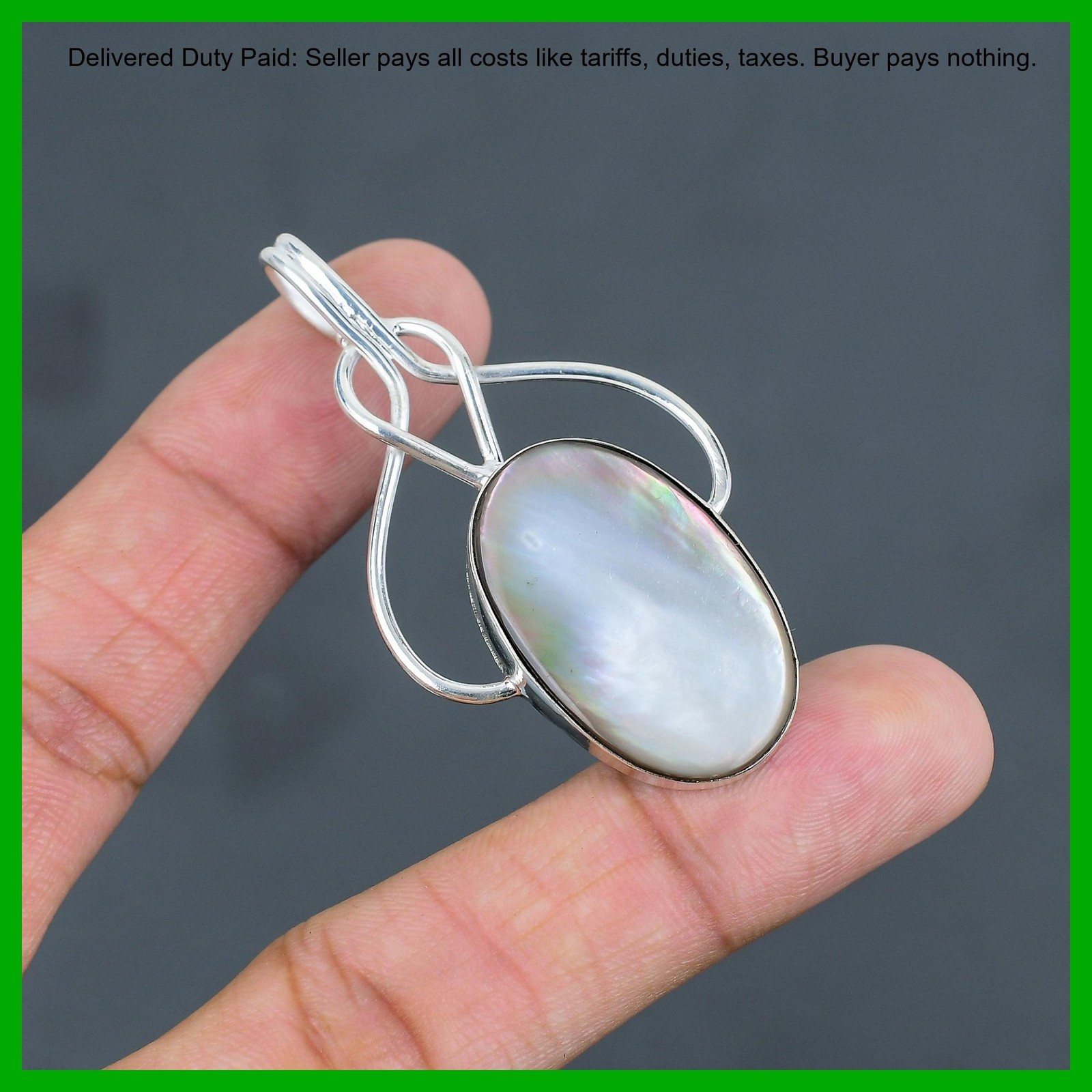 Sterling Silver Oval June Mother Of Pearl Gemstone Wife Wedding Birthday Pendant