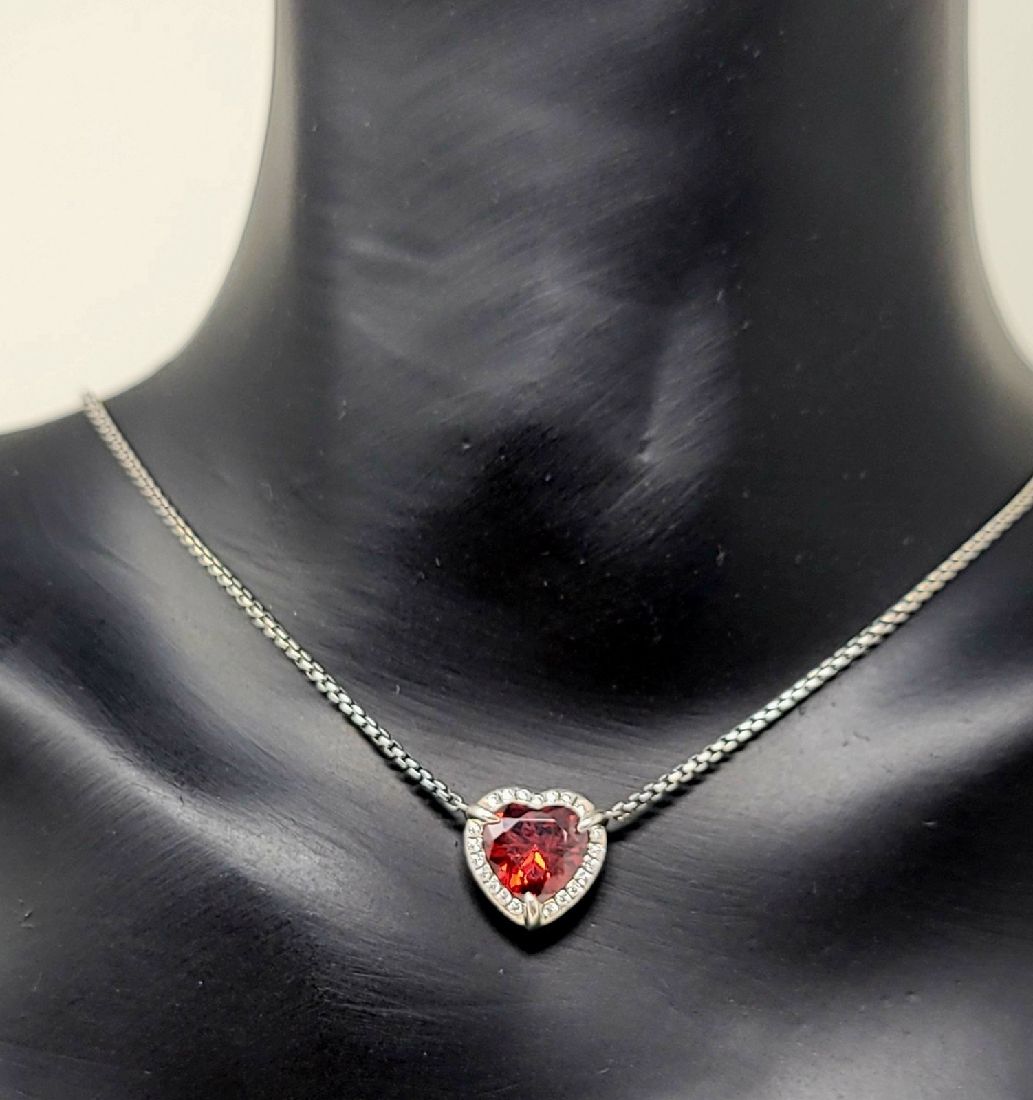 David Yurman Necklace Garnet Red Chatelaine Heart Pendant Sterling Silver Womens
