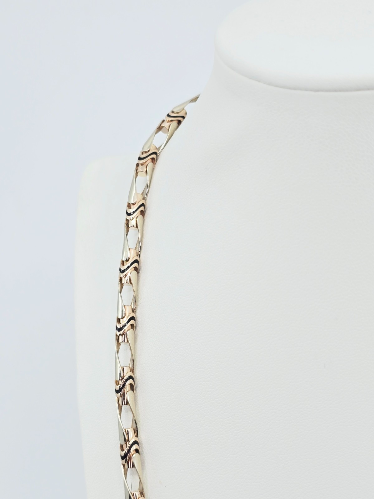 Fancy 14K Two Tone Multi Color Gold Custom Enamel Link Chain Necklace – 24.25″ L