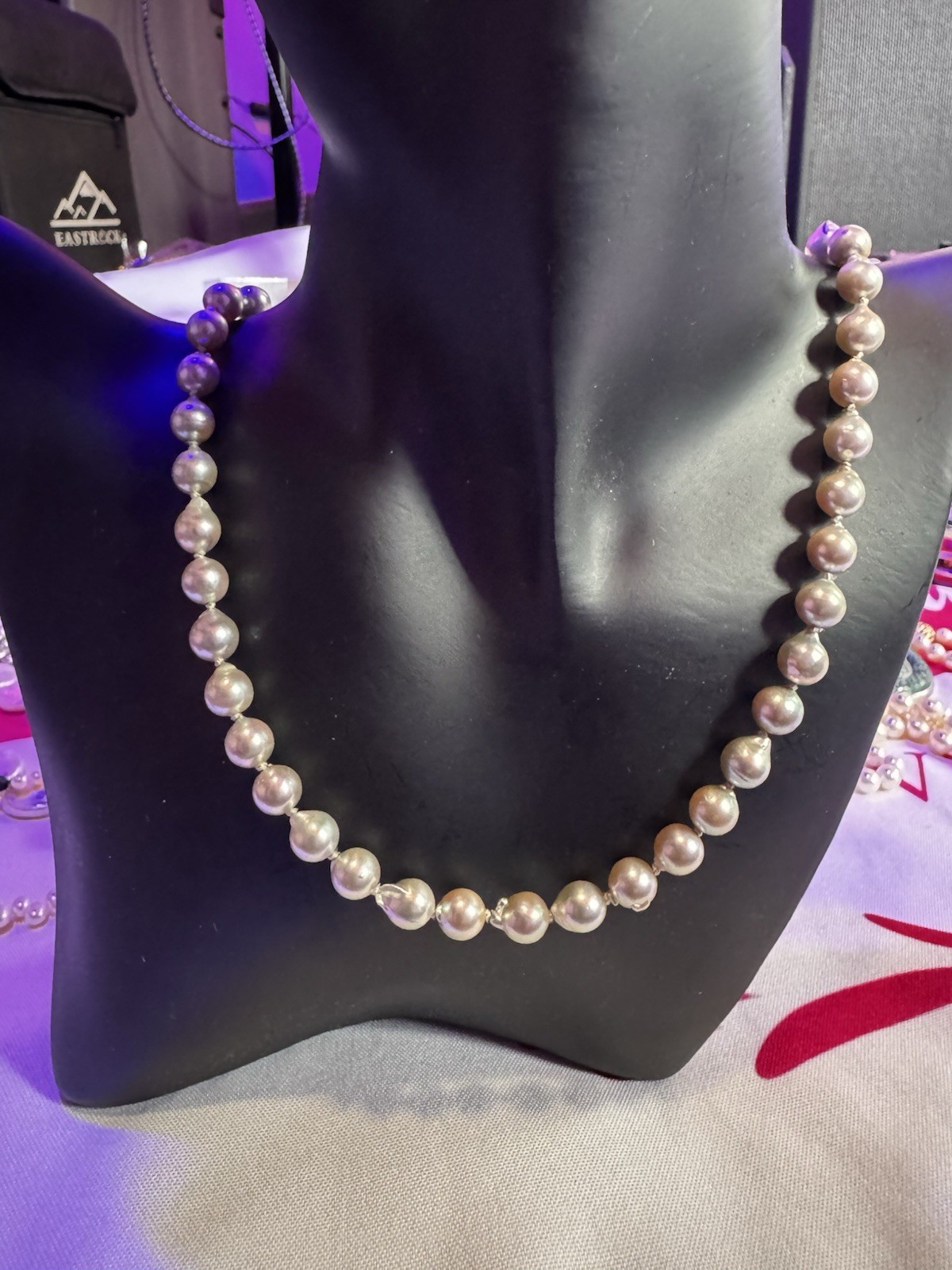 18″ Cultured Grey Pearl Necklace Vintage, 7-8mm, 14K Yellow Gold Clasp