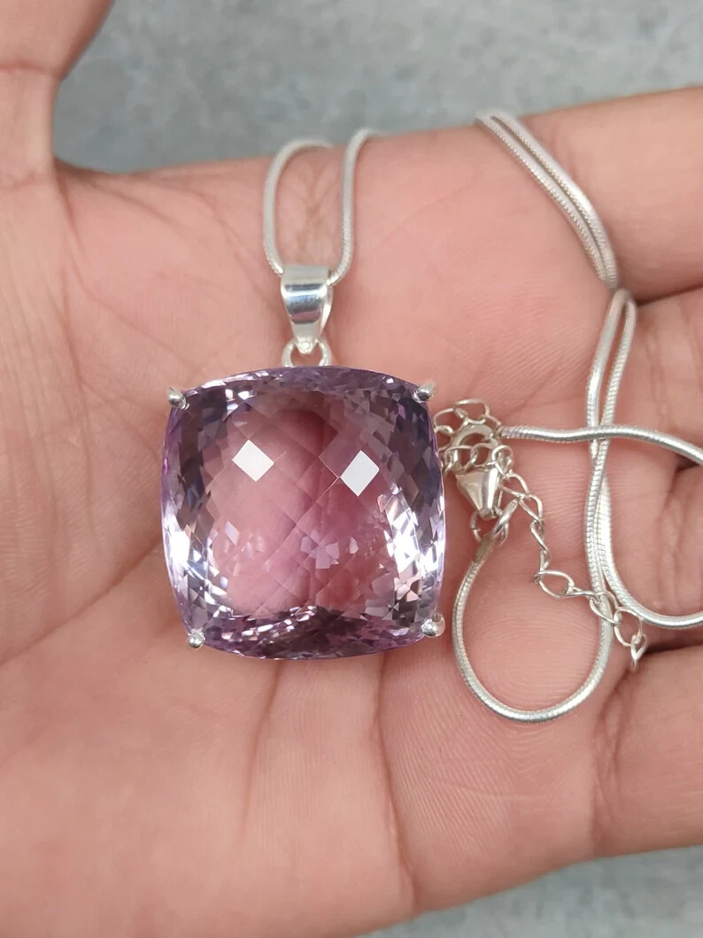 Valentine’s Day African Amethyst Gemstone 925 Sterling Silver Handmade Pendant