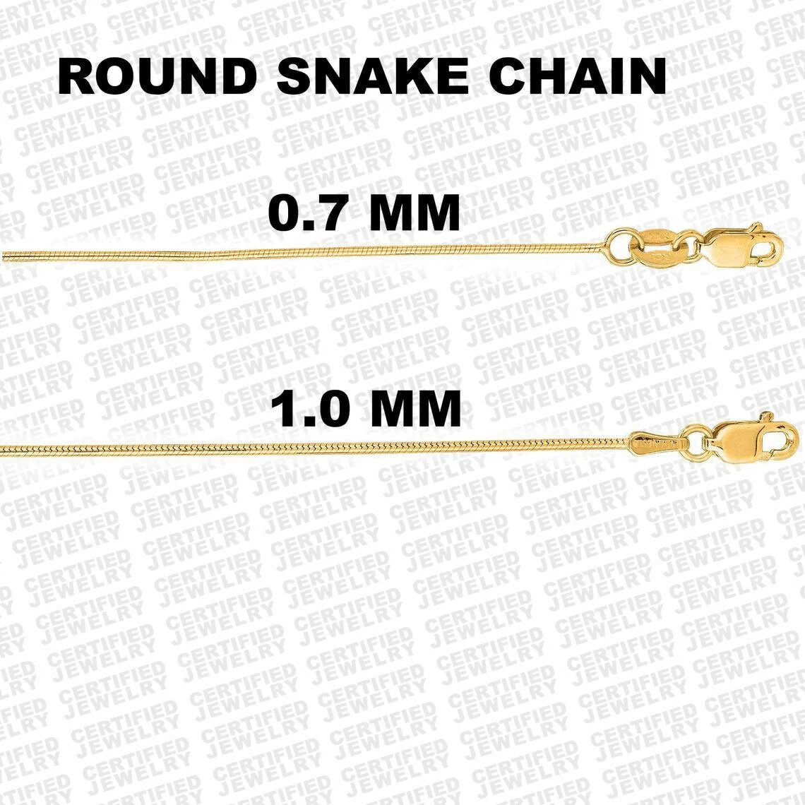 Solid 14K Yellow Gold Round Snake Chain Necklace, 16″ 18″ 20″ 24″ Inch, 0.7mm 1m