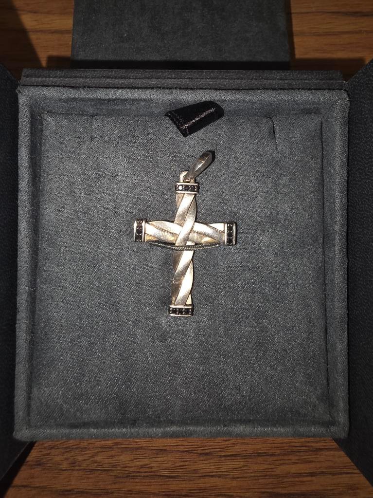 David Yurman Sterling Silver Helios Cross Pendant Amulet with Black Diamonds