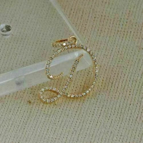 1Ct Round Cut Real Moissanite Initial Letter Pendant Charm 14K Rose Gold Plated