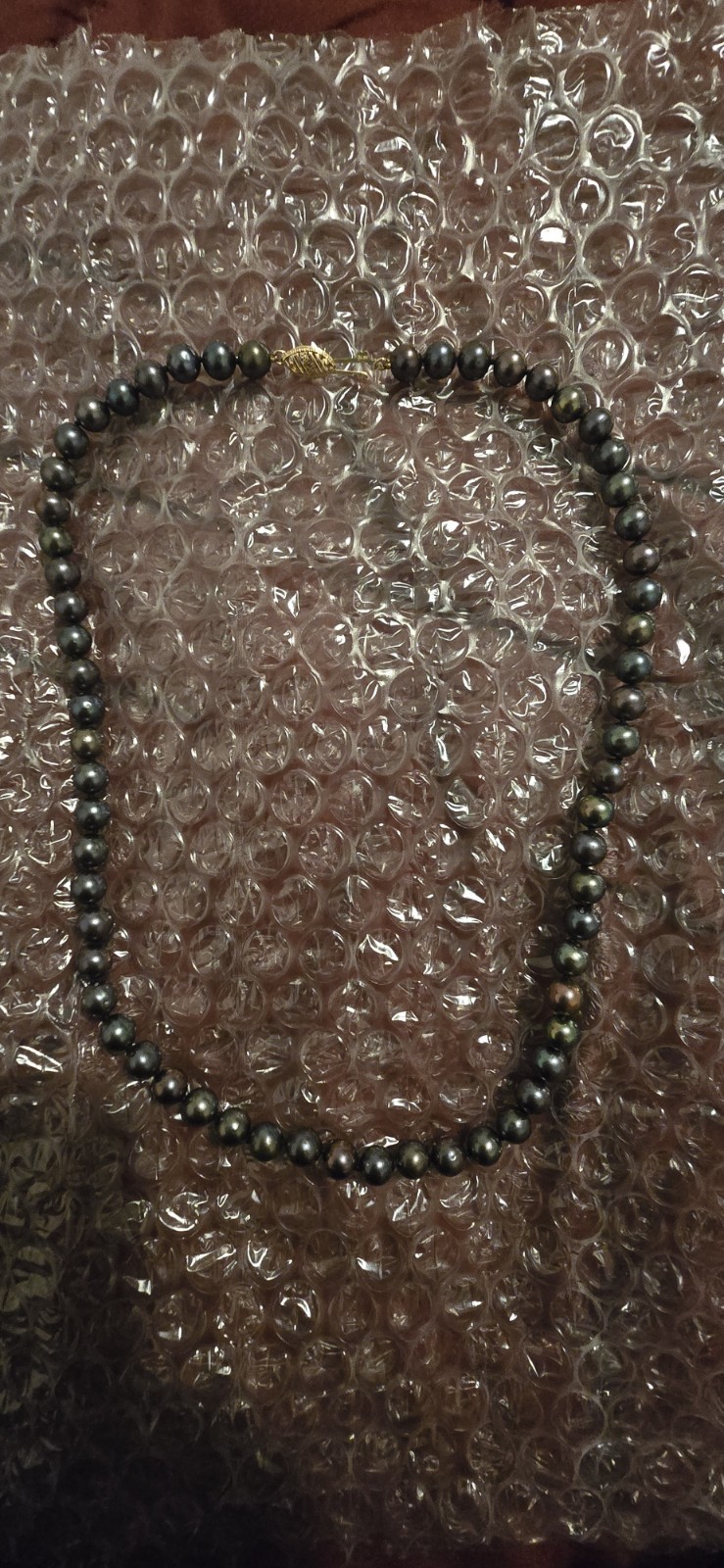Collar vintage de oro amarillo de 14k con perla de agua dulce y pavo real 43 Cm