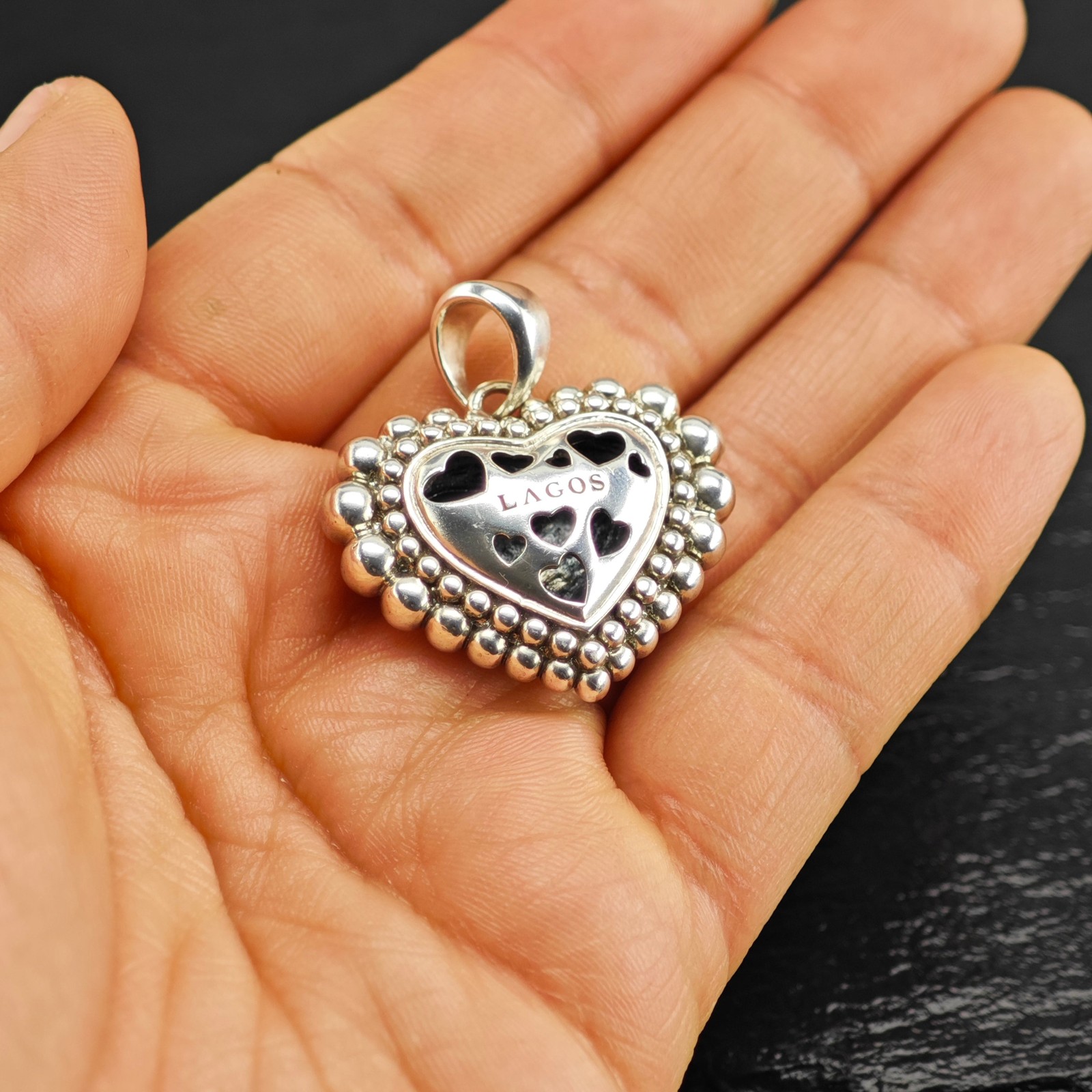 Lagos Reversible Bubble Heart Pendant Sterling Silver
