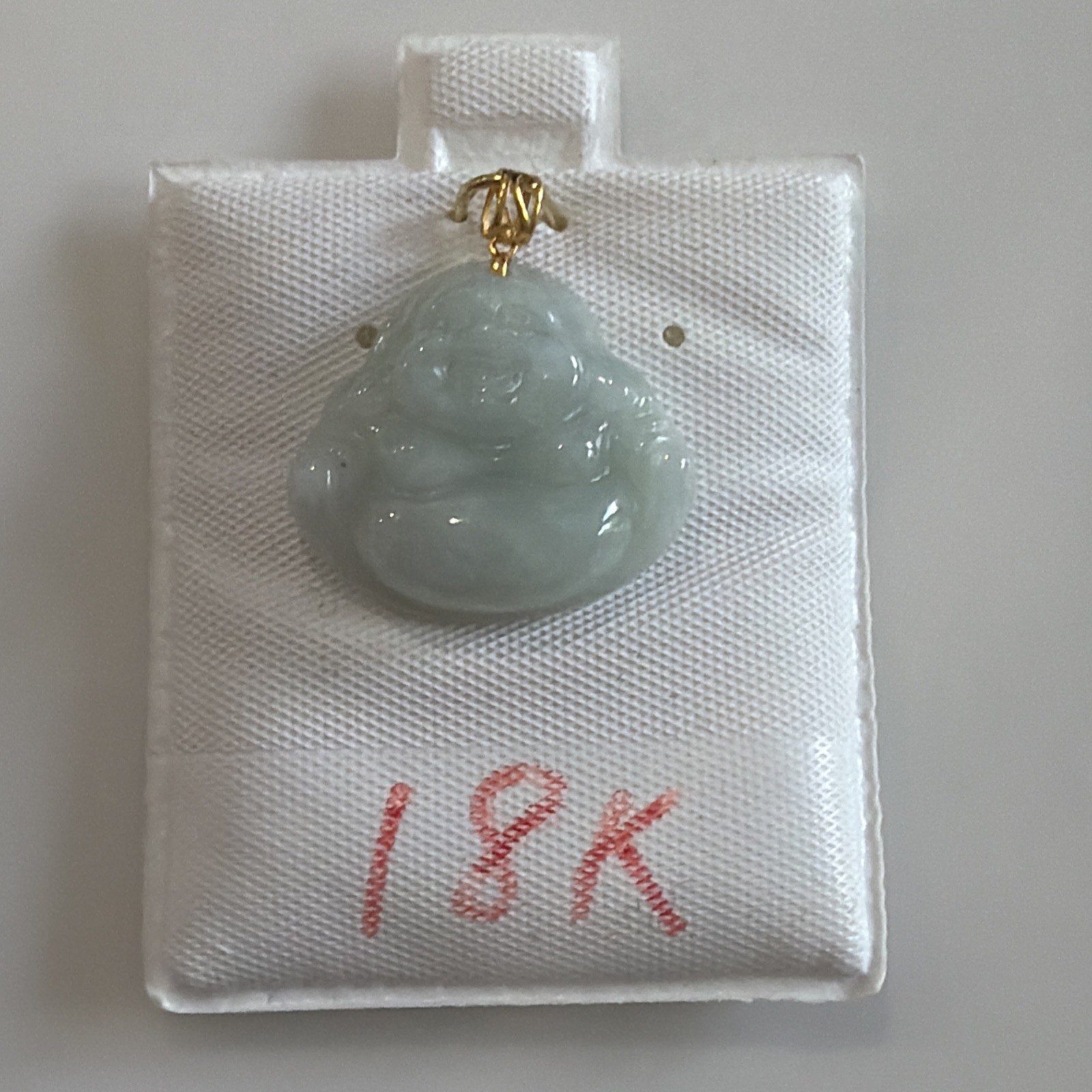 Light Green Laughing Buddha Jade Pendant (18k)
