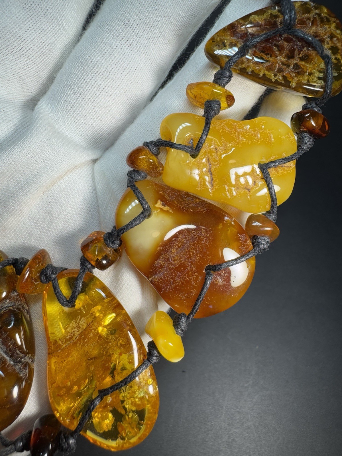 OOAK Natural Baltic Amber Statement Necklace Handmade Freeform Slab Macrame