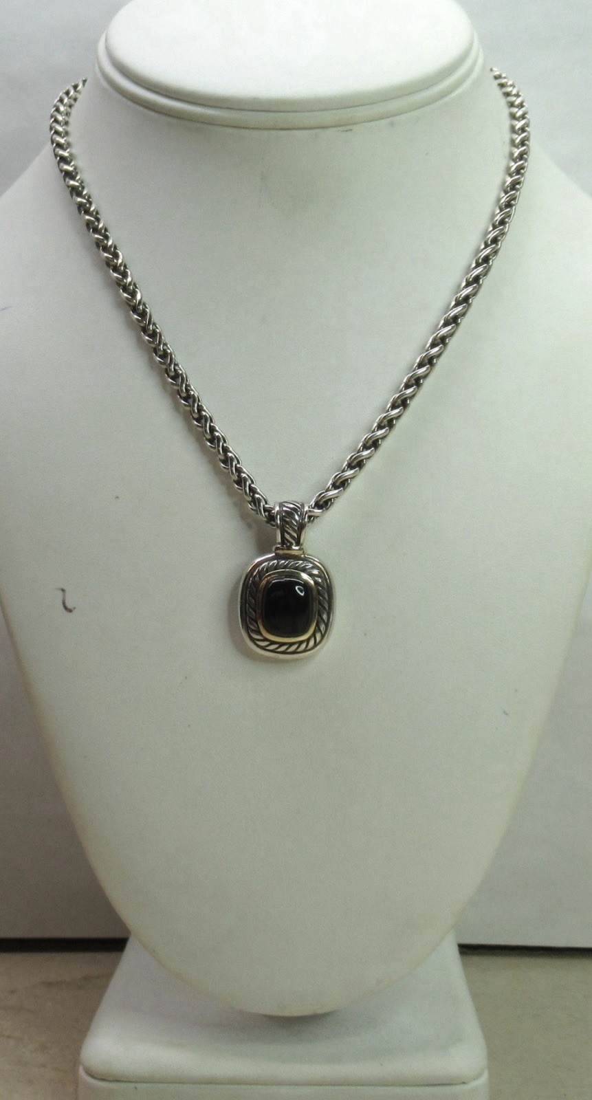Authentic David Yurman Sterling Silver/ 14K Gold Black Onyx Pendant Necklace