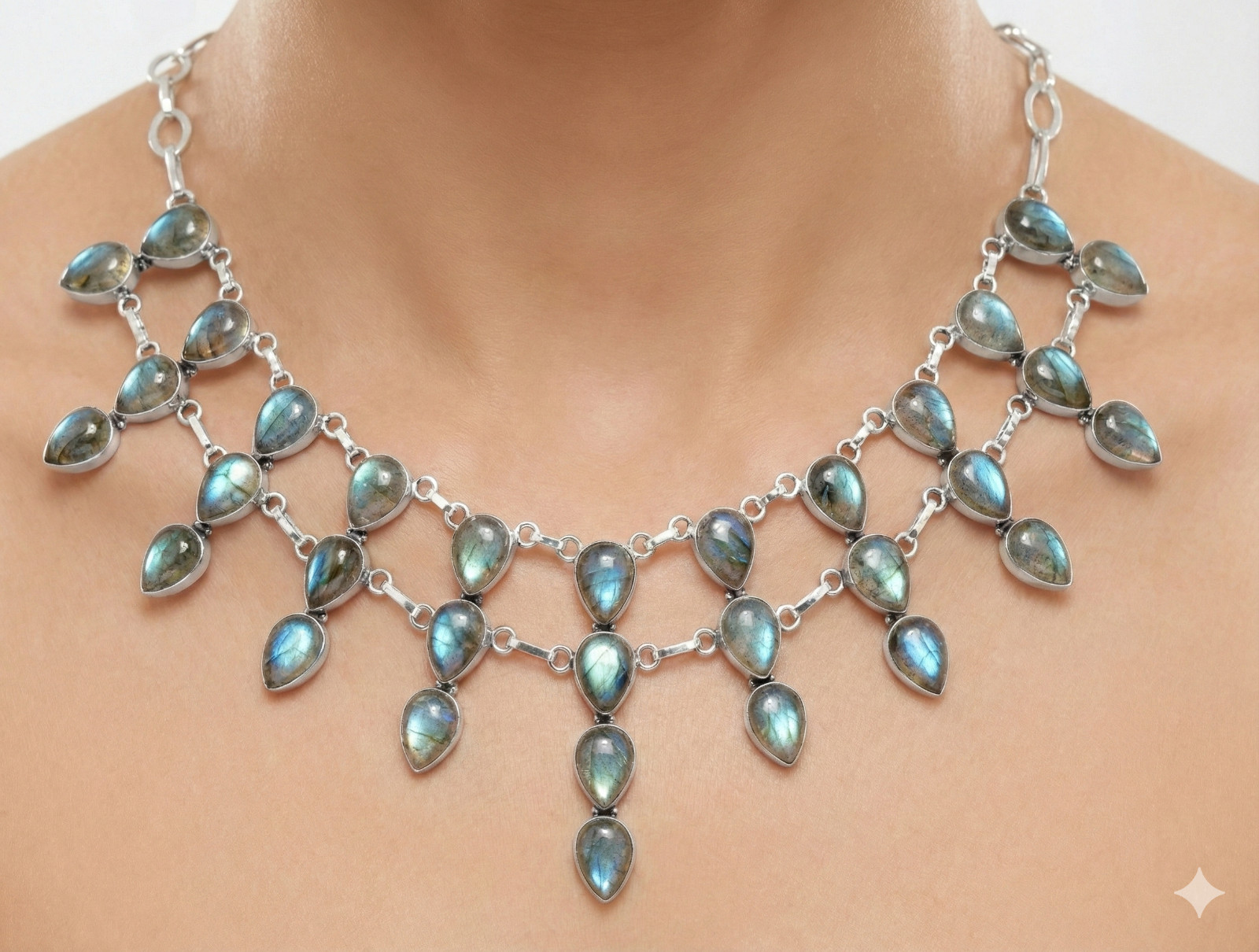 925 Sterling Silver Labradorite Gemstone Handmade Jewelry Necklace Size-17-18