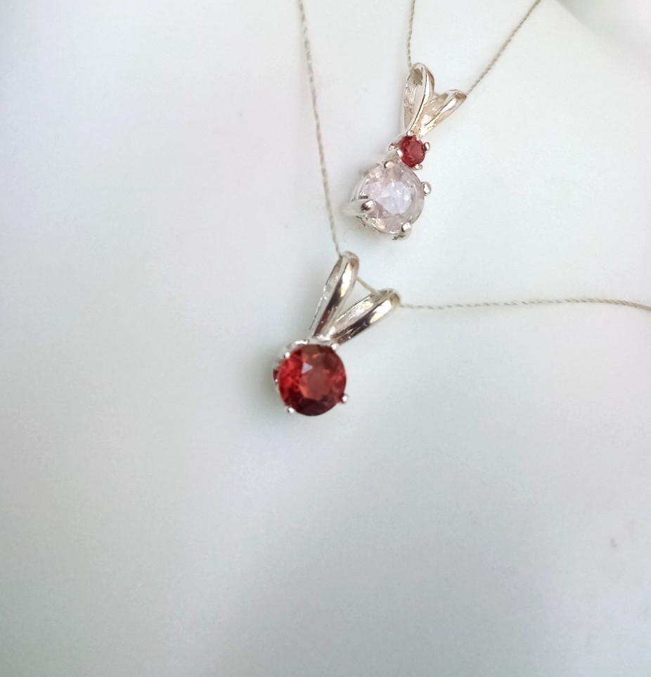 Two Pendant Set Natural Small Gemstones Very Light Pink Ceylon Sapphire Garnet