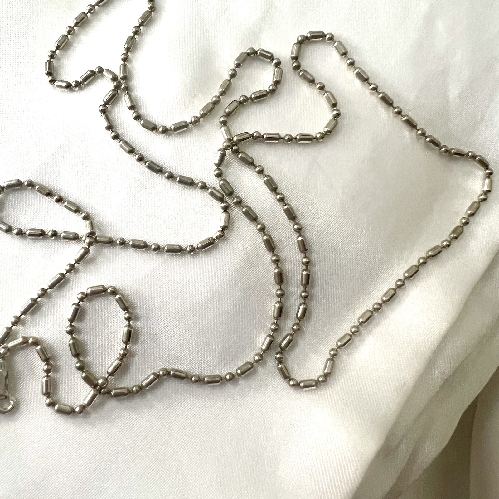 925 Sterling Silver Station Bead Necklace 30” Alternating Barrel Bead Chain 9g