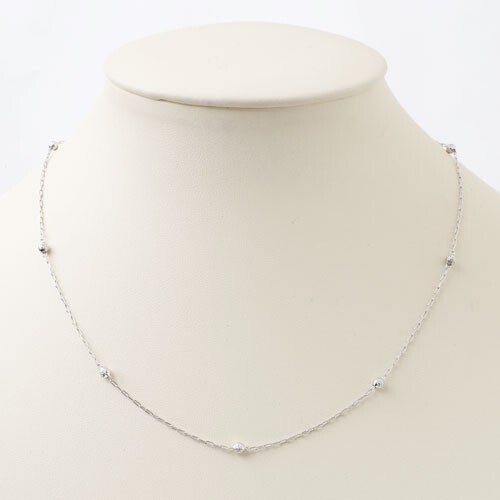 Pt850 Solid Platinum Oval Cable Chain Necklace Adjustable 17″ Faceted Beads Sta.