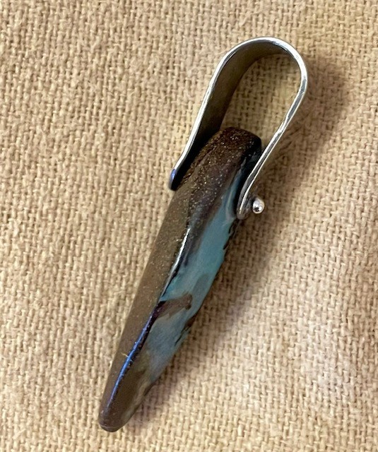 Australian Natural Queensland Boulder Opal in Silver .925 Pendant 1 3/4″ x 1/2″