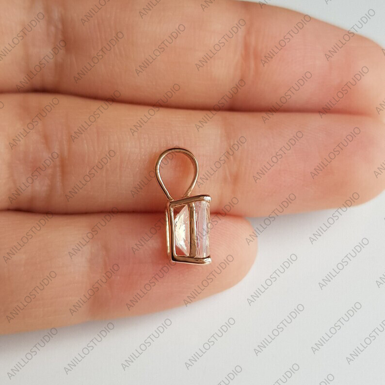 Solitaire Cushion Cut Moonstone Charm Pendant In 14k Gold June Birthstone Charm