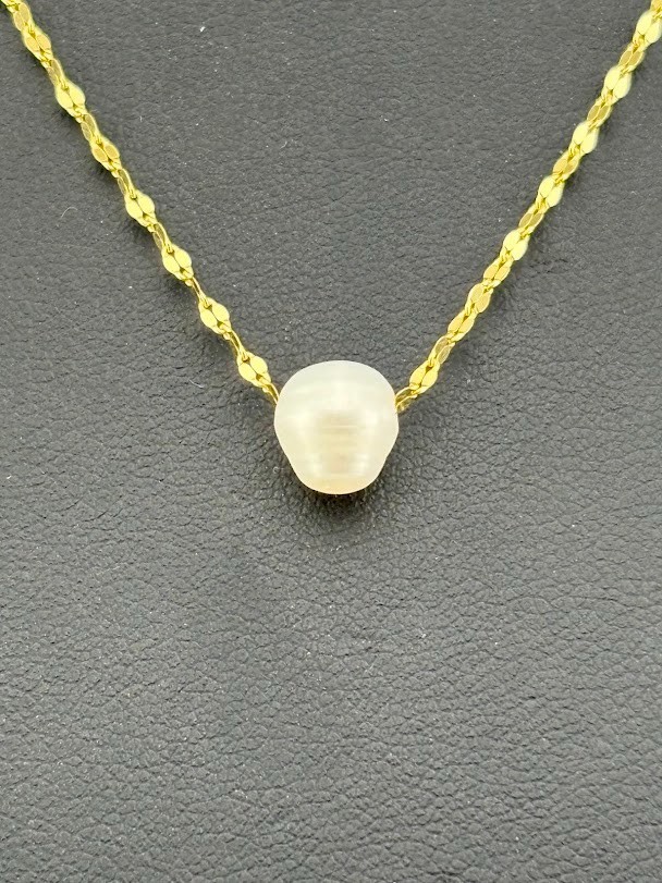 GOLD OVER 925 STERLING SILVER SOLITAIRE PEARL NUGGET CHAIN 16-18″ JUNE 1878