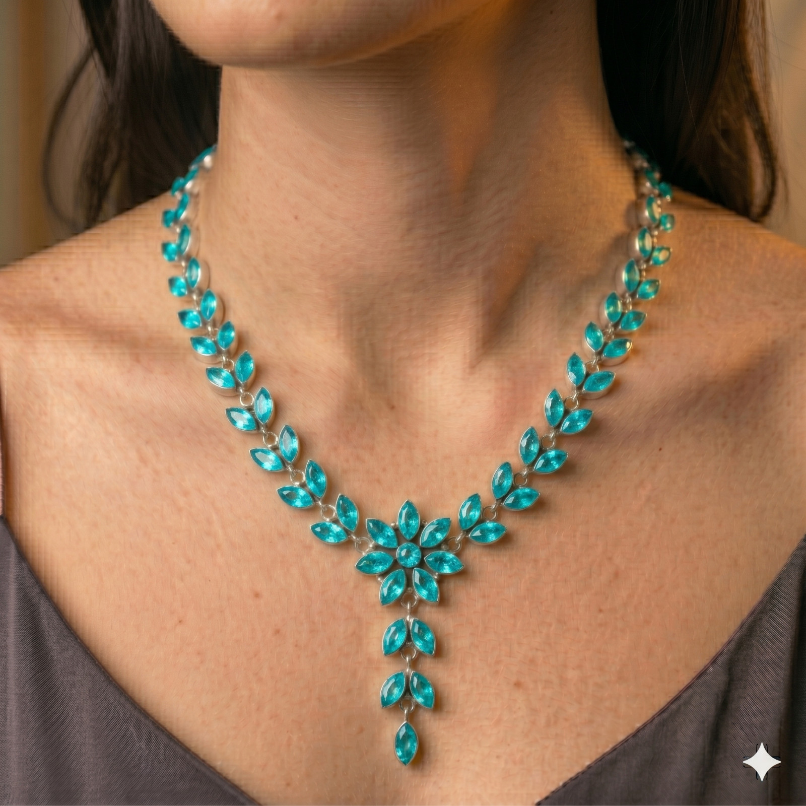 Paraiba Tourmaline Gemstone Handmade 925 Sterling Silver Jewelry Necklace 18″