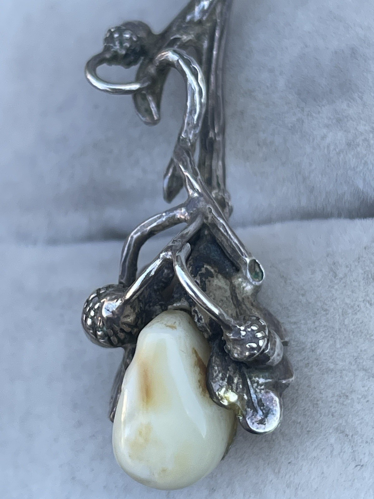 Antique 835 Silver German Brutalist Deer Elk Tooth Pendant Gothic