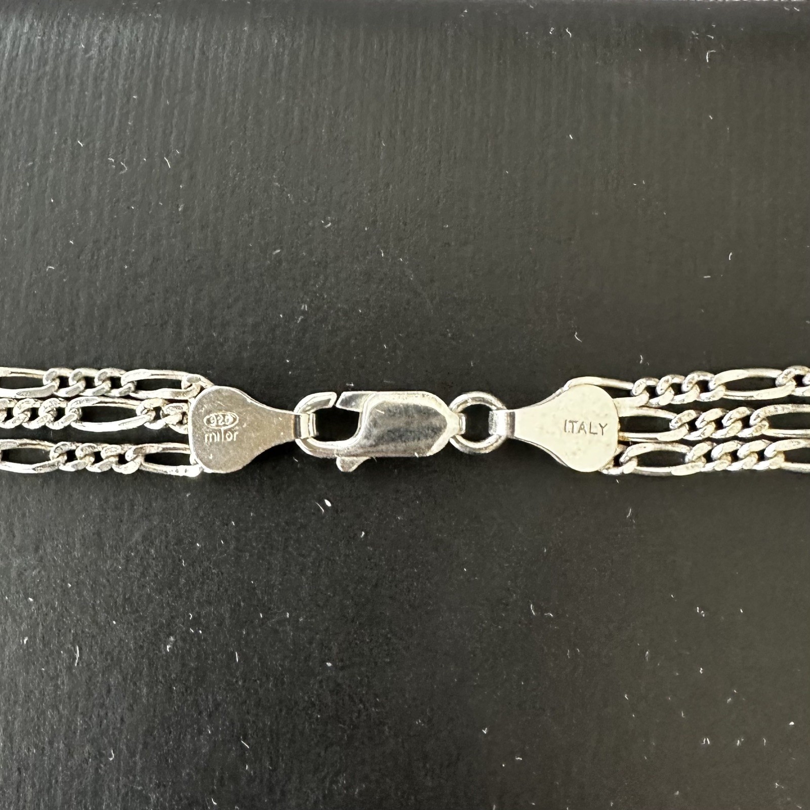 Milor Italy Sterling Silver 925 3 Strand Figaro Chain Necklace 20″ 15 grams
