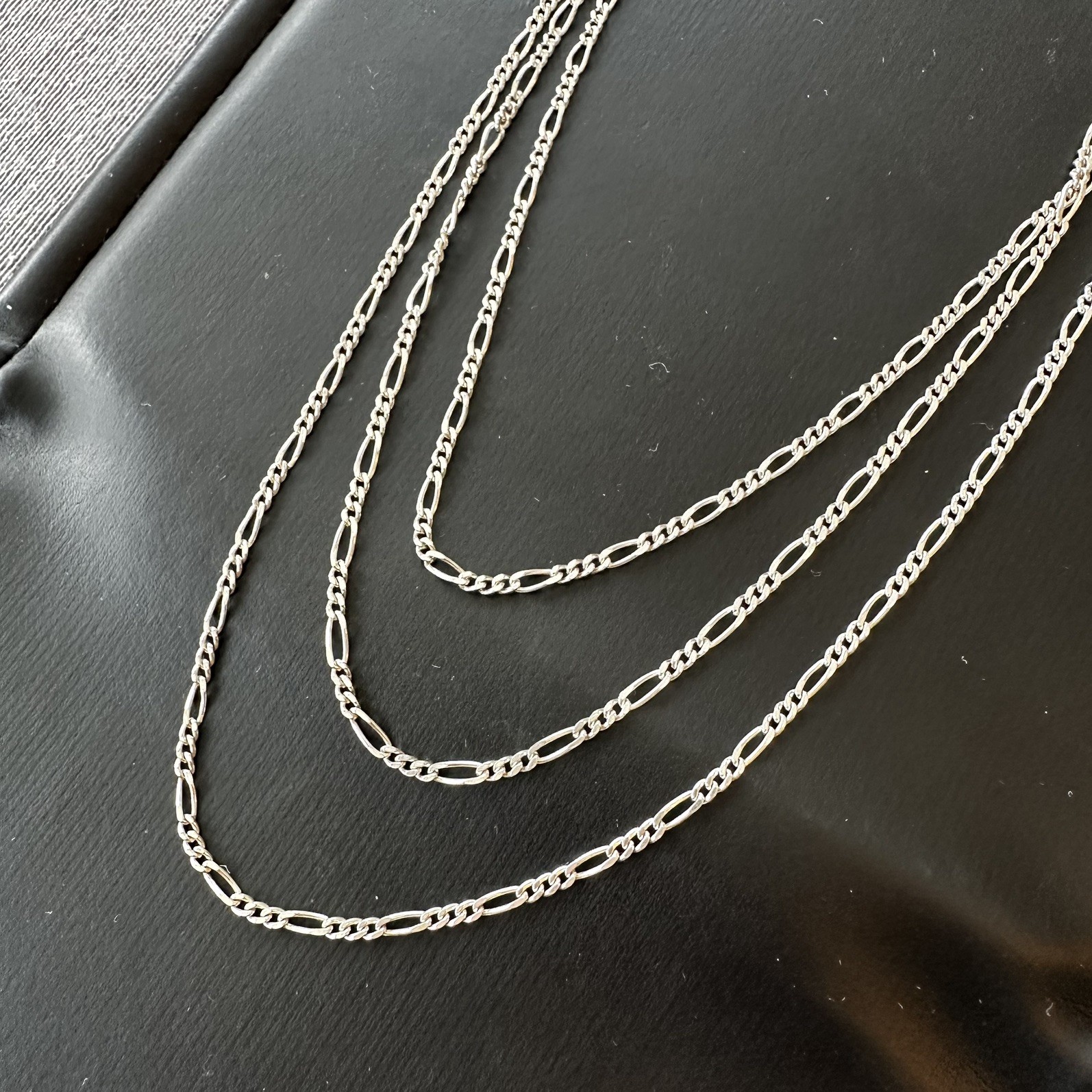 Milor Italy Sterling Silver 925 3 Strand Figaro Chain Necklace 20″ 15 grams