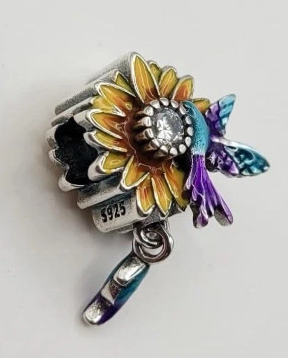 925 Sterling Silver Hummingbird & Sunflower Charm Pendant For Bracelet/Necklace