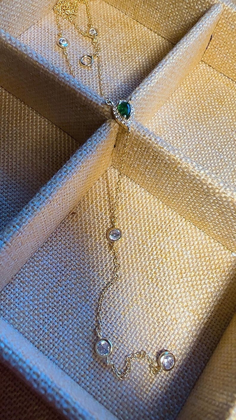 2Ctw Pear Cut Lab Created Emerald Diamond Lariat Necklace 14K Yellow Gold Plated