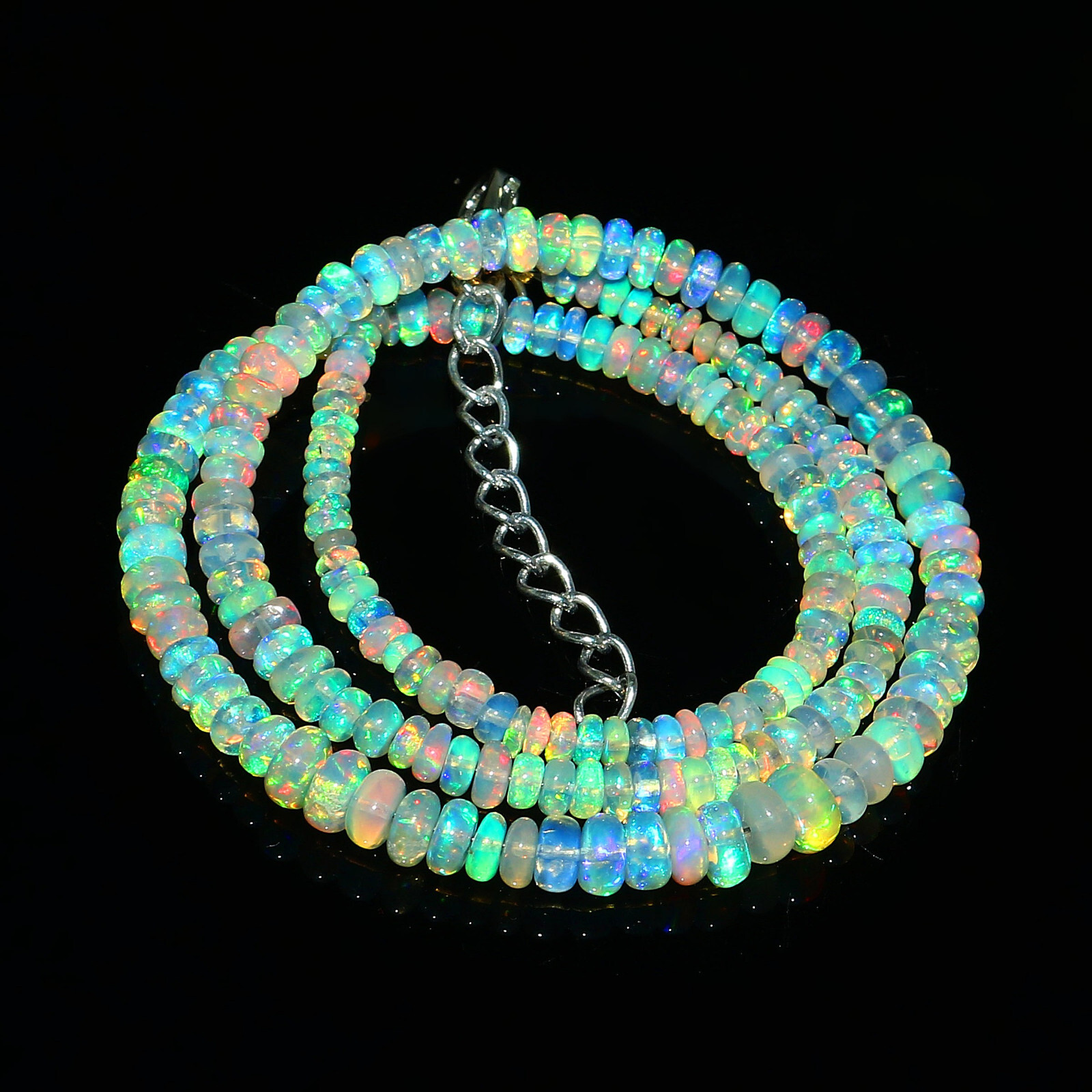Natural Ethiopian Welo Fire Opal Rondelle Beaded Gemstone Necklace 16 Inches