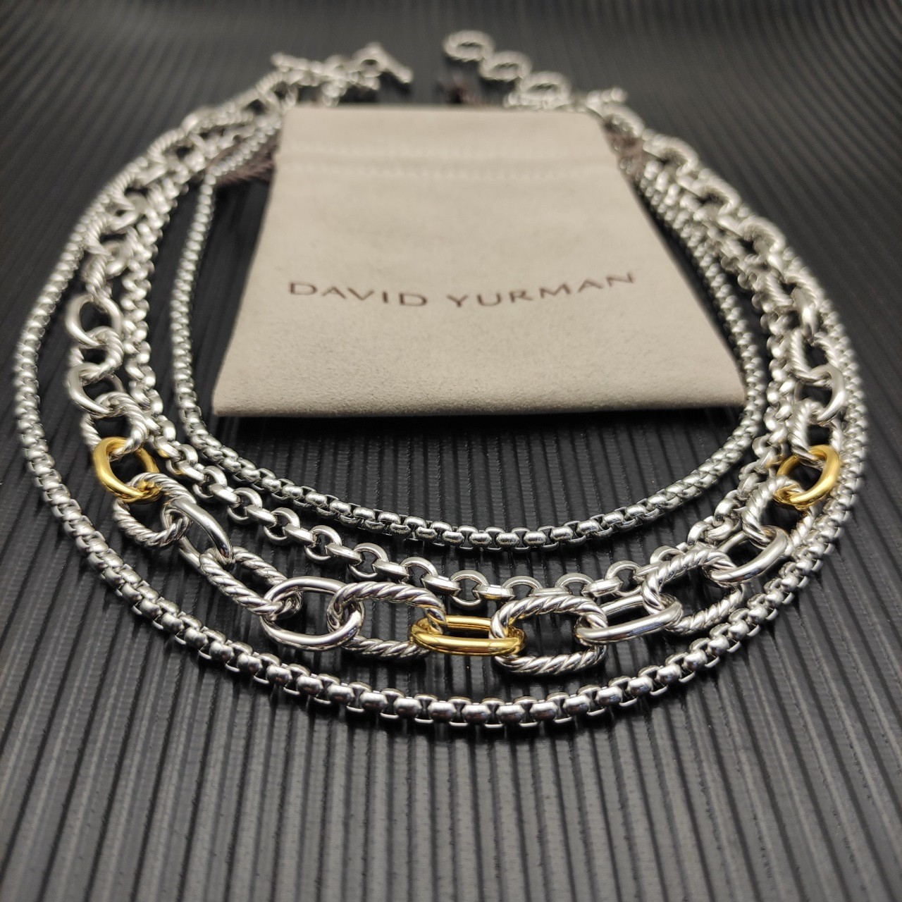 David Yurman Cable Multi-Strand Two-Tone 925 Silver 18K Gold Layered Necklace